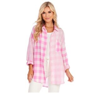 MudPie Pink Plaid Button-Up Shirt